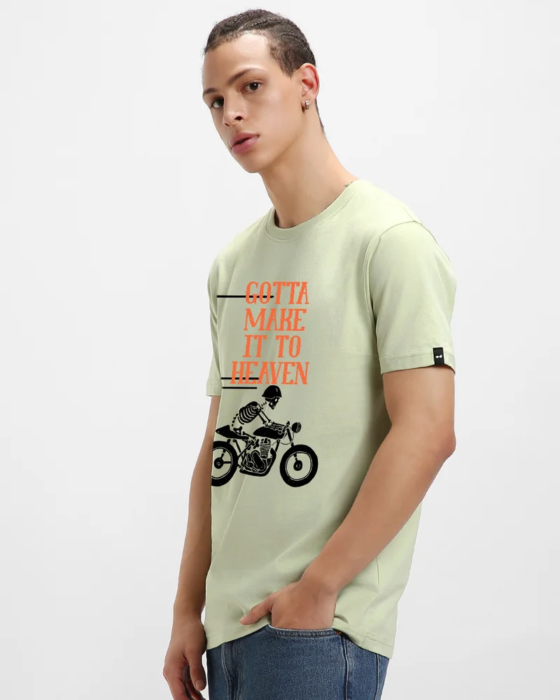 بيواكوف Men's Fog Green Heaven Graphic Printed T-shirt